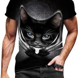 Men's Muscle Fitness Short Sleeve 3D Black Cat Print Personalized Fashion T-Shirt Casual Crewneck Street Tees Shirts Meaningful Gift For Family Gift For Boyfriend Valentine Gift