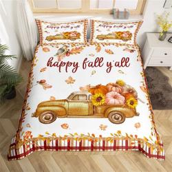 Watercolor Pumpkin Truck Handmade Duvet Cover, Fall Leaves Sunflowers Bedding Set Gift For Your Girlfriend Boyfriend Gift For Love Gift For Friend Best Valentine Present Holiday Gift
