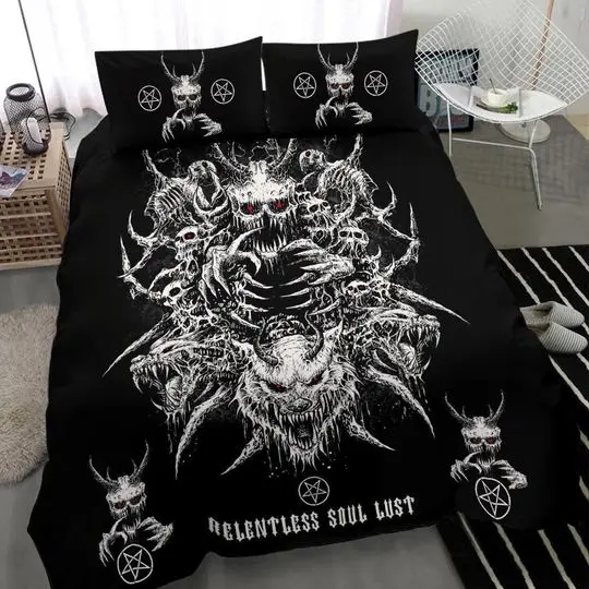 Skull Demon Wolf With Inverted Pentagram Crystal Ball Bedding Set Gift For Your Girlfriend Boyfriend Gift For Love Gift For Friend Best Valentine Present Holiday Gift