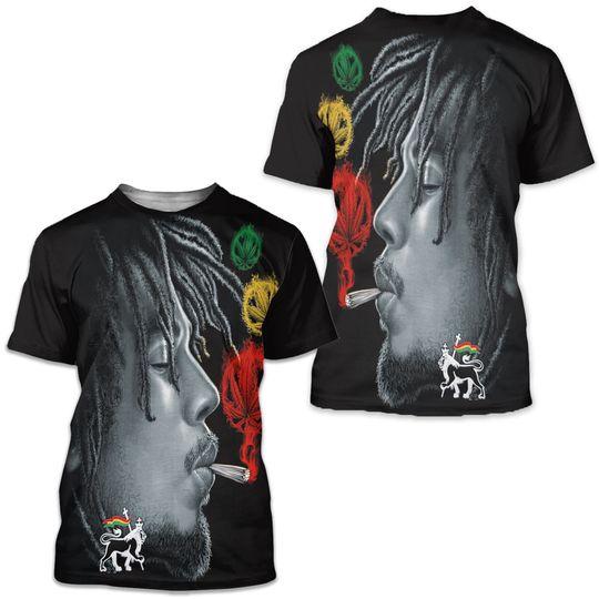 BOB MARLEY Sublimation Front Print T-SHIRT/Smoke/Cannabis Leaf/Swag Dope/Tee/Top Meaningful Gift For Family Gift For Boyfriend Valentine Gift