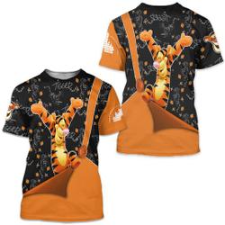 Tigger Orange Black Button Overalls Patterns Disney Cartoon Outfits Unisex Casual T-shirts Meaningful Gift For Family Gift For Boyfriend Valentine Gift