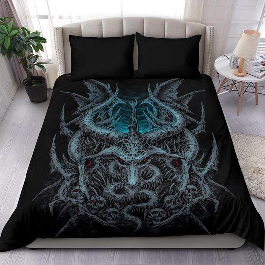 Skull Satanic Goat Bedding Set Gift For Your Girlfriend Boyfriend Gift For Love Gift For Friend Best Valentine Present Holiday Gift
