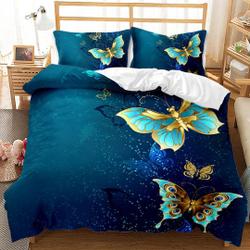 Gold Butterflies Black  Bedding Set Gift For Your Girlfriend Boyfriend Gift For Love Gift For Friend Best Valentine Present Holiday Gift