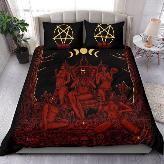 Skull Demon Satanic Pentagram Sexy Witch Throne Bedding Set Gift For Your Girlfriend Boyfriend Gift For Love Gift For Friend Best Valentine Present Holiday Gift