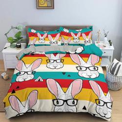 Nerdy Rabbit Colorful Bedding, Duvet Cover Set & Pillowcase, Zipper BeddingGift For Your Girlfriend Boyfriend Gift For Love Gift For Friend Best Valentine Present Holiday Gift