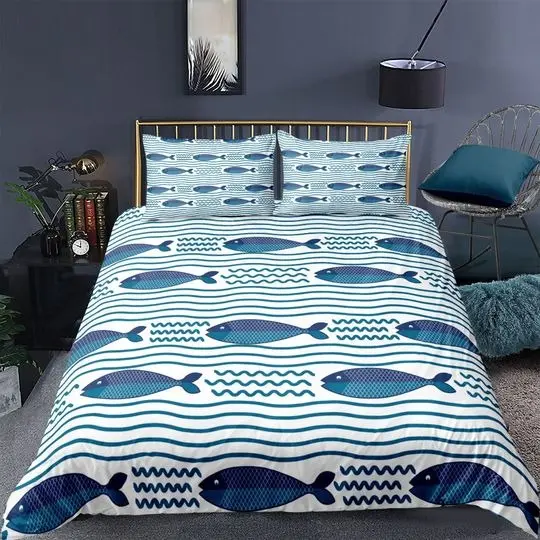 Ocean Theme Cartoon Fish Bedding Set Gift For Your Girlfriend Boyfriend Gift For Love Gift For Friend Best Valentine Present Holiday Gift