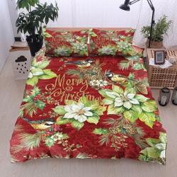 Birds And Floral Merry Christmas Pattern On Red Christmas Bedding SetsGift For Your Girlfriend Boyfriend Gift For Love Gift For Friend Best Valentine Present Holiday Gift