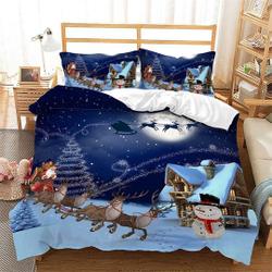 Santa Claus reindeer flying Christmas Bedding Set Gift For Your Girlfriend Boyfriend Gift For Love Gift For Friend Best Valentine Present Holiday Gift