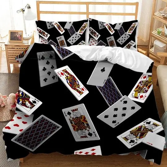 3 Piece Playing Card Duvet Cover Set, Comforter Set, Playing Card Casino Bedding Set Gift For Your Girlfriend Boyfriend Gift For Love Gift For Friend Best Valentine Present Holiday Gift