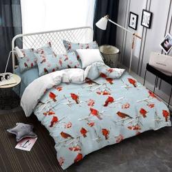 Cardinal Bird Christmas Pattern On Blue Christmas Bedding SetsGift For Your Girlfriend Boyfriend Gift For Love Gift For Friend Best Valentine Present Holiday Gift