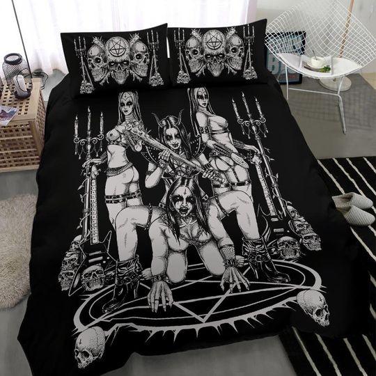 Skull Satanic Pentagram Ultimate Black Metal Bedding Set Gift For Your Girlfriend Boyfriend Gift For Love Gift For Friend Best Valentine Present Holiday Gift