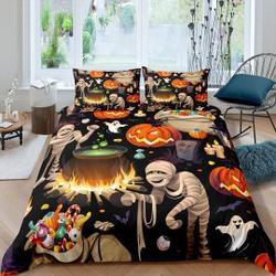 Mummy ghost witch pumpkin Halloween Bedding Set Gift For Your Girlfriend Boyfriend Gift For Love Gift For Friend Best Valentine Present Holiday Gift