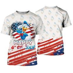 Donald Duck July 4th USA Flag Patterns Disney Cartoon Outfits Unisex Casual T-shirts Meaningful Gift For Family Gift For Boyfriend Valentine Gift