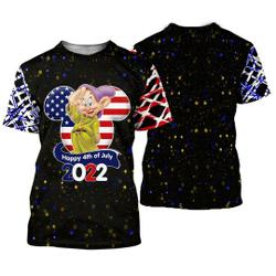 Dopey Dwarf 4th July American Flag Patterns Disney Cartoon Outfits Unisex Casual T-shirts Meaningful Gift For Family Gift For Boyfriend Valentine Gift
