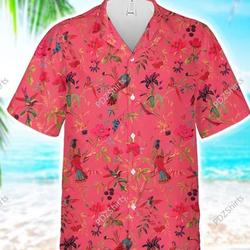 OFMD Pink Bird Velvet Banyan Fabric Hawaiian Shirt Gift For Your Girlfriend Boyfriend Gift For Love Gift For Friend Best Valentine Present Holiday Gift
