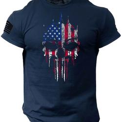 Skull USA Flag T-Shirt USA Warrior Flag Military Punisher Patriotic Skull Gym 3D T-Shirt Meaningful Gift For Family Gift For Boyfriend Valentine Gift
