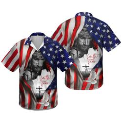 American Flag Faith Over Fear Jesus Hawaiian Shirt For Men Women - Christian Button Down Shirt, Short Sleeve Series - Vintage Beach Shirt