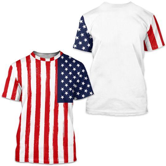 American Flag Shirt Short Sleeve Tops Scoop Neck Casual Meaningful Gift For Family Gift For Boyfriend Valentine Gift