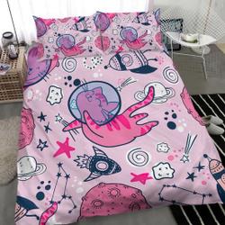 Astronaut Cat in Space Kids Baby Pink Duvet Cover Set Gift For Your Girlfriend Boyfriend Gift For Love Gift For Friend Best Valentine Present Holiday Gift