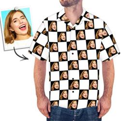 Custom Photo Face Shirt - Custom Face All Over Print Black & White Checkboard Hawaiian Shirt Gift For Your Girlfriend Boyfriend Gift For Love Gift For Friend Best Valentine Present Holiday Gift
