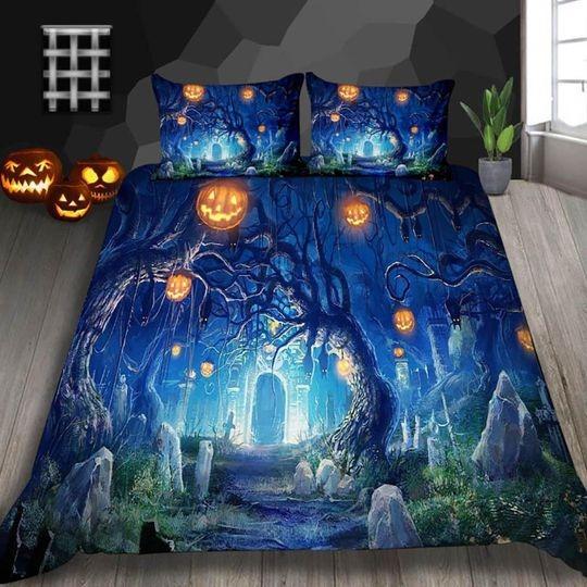 Pumpkin lanterns mystical forest Halloween Bedding Set Gift For Your Girlfriend Boyfriend Gift For Love Gift For Friend Best Valentine Present Holiday Gift