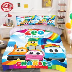 Personalized Leo the Truck Bedding Set, Leo the Truck Quilt Bedding Set Gift For Your Girlfriend Boyfriend Gift For Love Gift For Friend Best Valentine Present Holiday Gift
