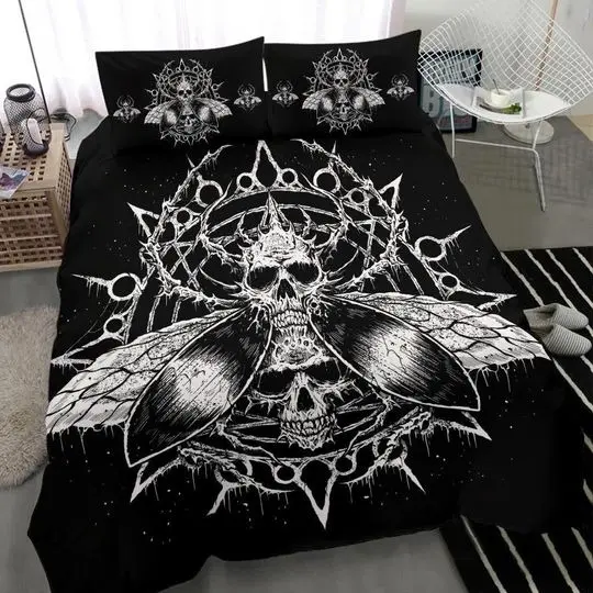 Skull Goth Fly Part Bedding Set Gift For Your Girlfriend Boyfriend Gift For Love Gift For Friend Best Valentine Present Holiday Gift
