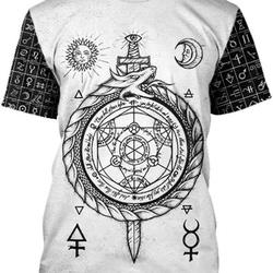 3D Print Viking Midgard Serpent Men's Amulet T-Shirt, Summer Quick Dry Alchemy Rune Short Sleeve,White,4XL Meaningful Gift For Family Gift For Boyfriend Valentine Gift