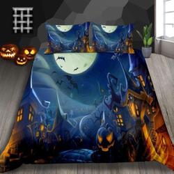 Moon light in a spooky city with pumpkins Halloween Bedding Set Gift For Your Girlfriend Boyfriend Gift For Love Gift For Friend Best Valentine Present Holiday Gift