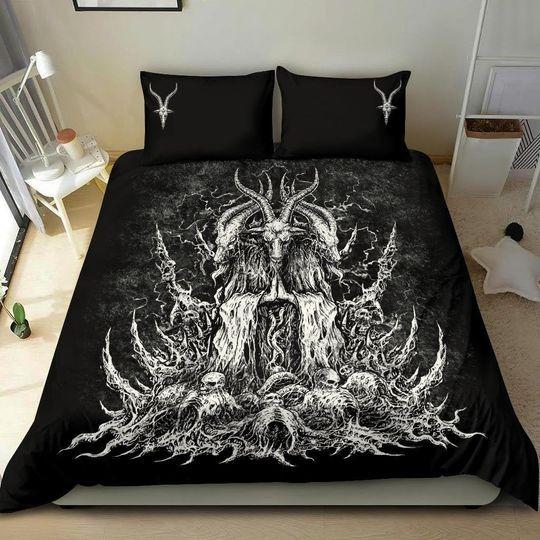 Satanic Skull Goat 3 Piece Bedding Set Gift For Your Girlfriend Boyfriend Gift For Love Gift For Friend Best Valentine Present Holiday Gift