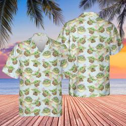 Baby Yoda Hawaiian Shirts, Star Wars Button Up Shirts, Yoda Star Wars Shirts, Tropical Shirts, Shirt For Men, Cute Baby Yoda Trip Shirt