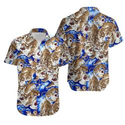 One hundred Tigers Blue Coler Hawaiian Shirt Gift For Your Girlfriend Boyfriend Gift For Love Gift For Friend Best Valentine Present Holiday Gift