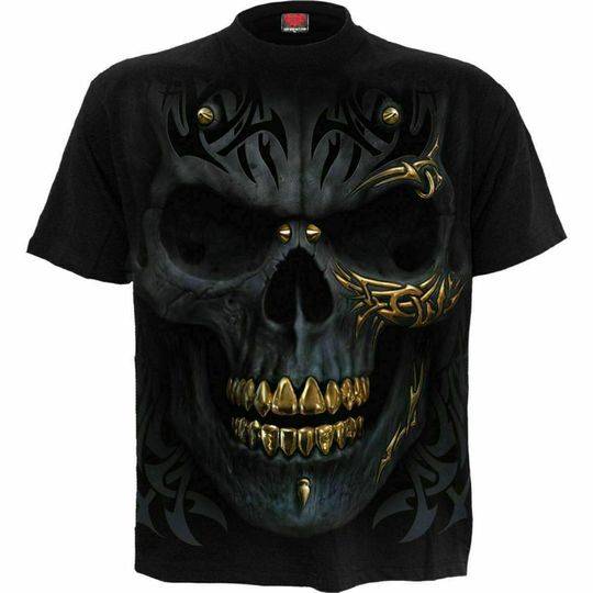 NEW SPIRAL DIRECT Black Gold Men's T-Shirt/Tribal/Skull/Gold/Reaper/Skulls/Game/Top Meaningful Gift For Family Gift For Boyfriend Valentine Gift