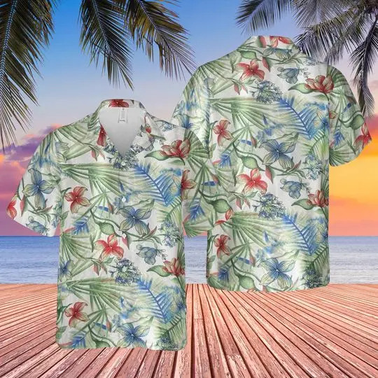 Beach Shirt| Men Hawaiian Shirt| Men Tropical Print Button Up Shirt| Men Hawaii Shirt Gift For Your Girlfriend Boyfriend Gift For Love Gift For Friend Best Valentine Present Holiday Gift