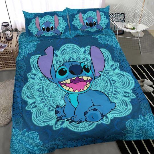 Cute Stitch Mandala Pattern Stitch And Lilo Cartoon Quilt Bed Set Gift For Your Girlfriend Boyfriend Gift For Love Gift For Friend Best Valentine Present Holiday Gift