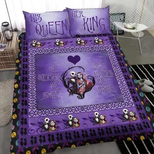 Christmas Jack And Sally Bedding Set, Nightmare Before Bed Set Gift For Your Girlfriend Boyfriend Gift For Love Gift For Friend Best Valentine Present Holiday Gift