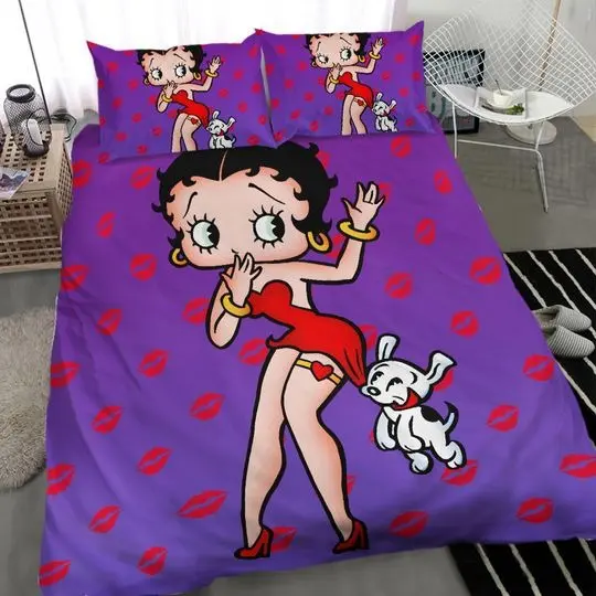 Betty Boopes Washable Cotton Matting Bed Three Piece BedroomGift For Your Girlfriend Boyfriend Gift For Love Gift For Friend Best Valentine Present Holiday Gift