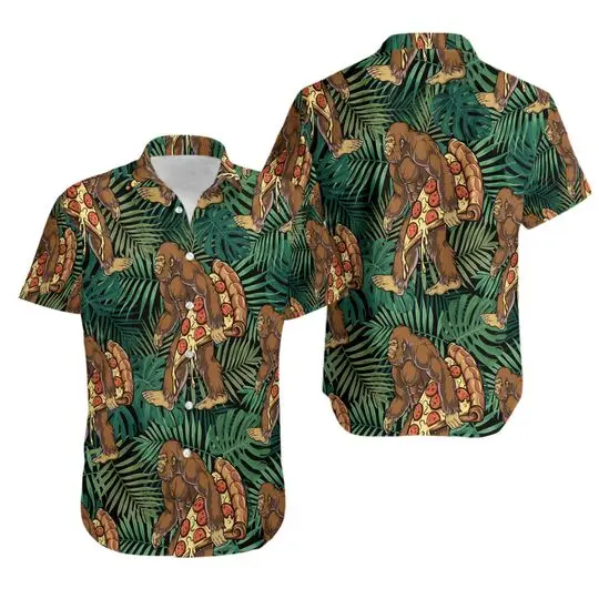 Bigfoot Like Pizza Camping Tropical Hawaiian Shirt, Button Up Aloha Shirt Gift For Your Girlfriend Boyfriend Gift For Love Gift For Friend Best Valentine Present Holiday Gift
