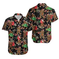 Bigfoot Santa Claus With Christmas Pattern Hawaiian Shirt Gift For Your Girlfriend Boyfriend Gift For Love Gift For Friend Best Valentine Present Holiday Gift