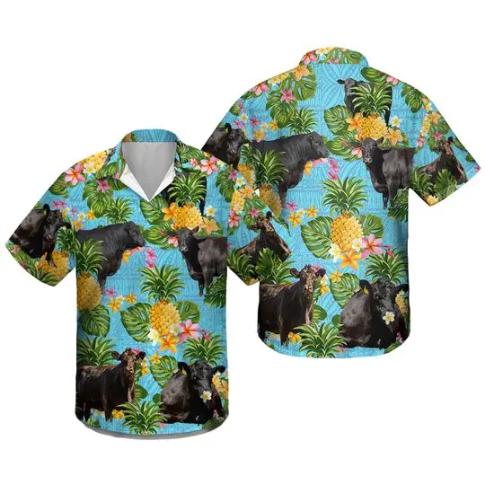 Black Angus Cattle Lovers Pineapple Pattern Hawaiian Shirt Gift For Your Girlfriend Boyfriend Gift For Love Gift For Friend Best Valentine Present Holiday Gift