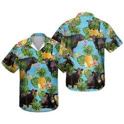 Black Angus Cattle Lovers Pineapple Pattern Hawaiian Shirt Gift For Your Girlfriend Boyfriend Gift For Love Gift For Friend Best Valentine Present Holiday Gift