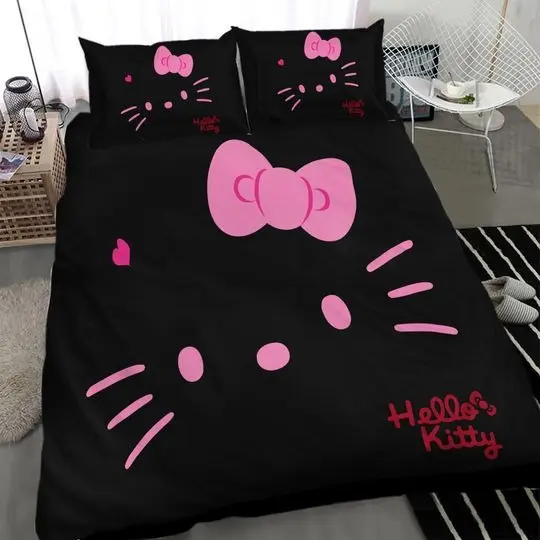 Black Hello Kitty Bedding Set Gift For Your Girlfriend Boyfriend Gift For Love Gift For Friend Best Valentine Present Holiday Gift