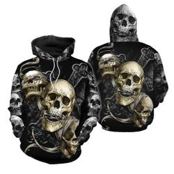 Black Idgaf See Speak Hear No Evil Skull Warrior 3D Hoodies