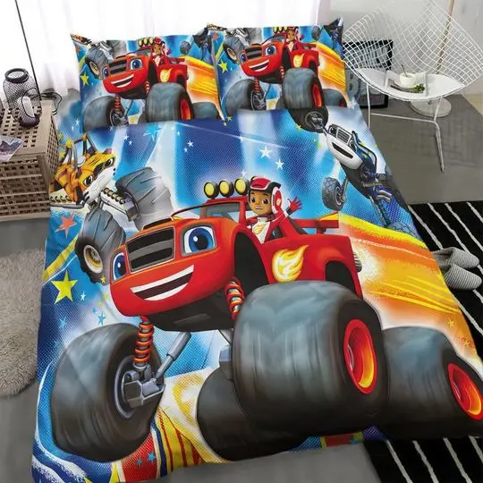Blaze And The Monster Machines Cotton Matting Bed Three Piece BedroomGift For Your Girlfriend Boyfriend Gift For Love Gift For Friend Best Valentine Present Holiday Gift