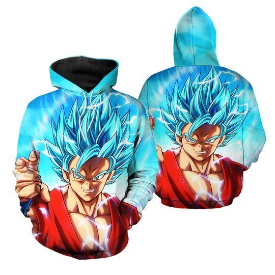 Blue hair goku hoodie unisex hoodie top hoodie gift