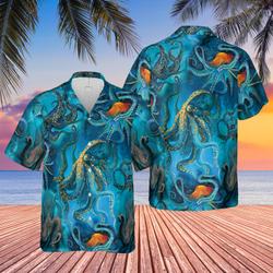 Blue Ocean Octopus Hawaiian Shirt Gift For Your Girlfriend Boyfriend Gift For Love Gift For Friend Best Valentine Present Holiday Gift