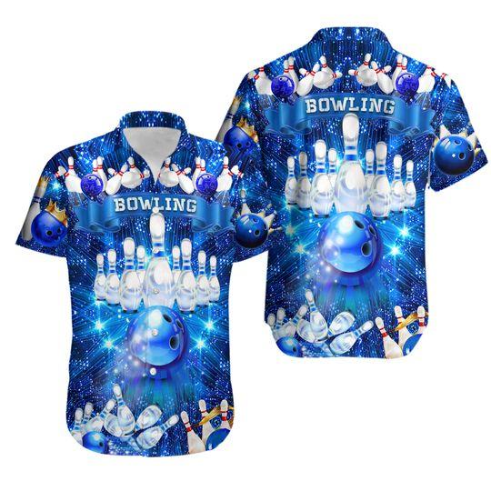 Blue Shinning Bowling King Hawaiian Shirt Gift For Your Girlfriend Boyfriend Gift For Love Gift For Friend Best Valentine Present Holiday Gift