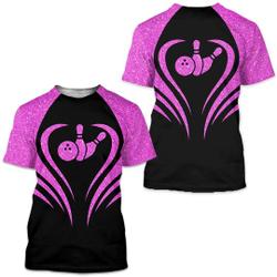 Bowling Black and Pink Unisex T Shirt, 3D Print Shirts Gift For 3D Print Meaningful Gift For Family Gift For Boyfriend Valentine Gift