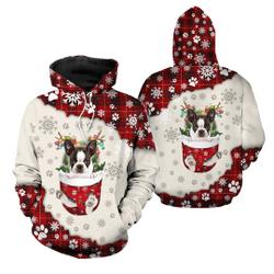 Brindle Boston Terrier In Snow Pocket Merry Christmas Personalized 3D Hoodie