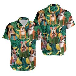 Bulldog Hawaiian Shirt English Bulldog Tropical Bananas, Aloha Hawaiian Shirts Gift For Your Girlfriend Boyfriend Gift For Love Gift For Friend Best Valentine Present Holiday Gift